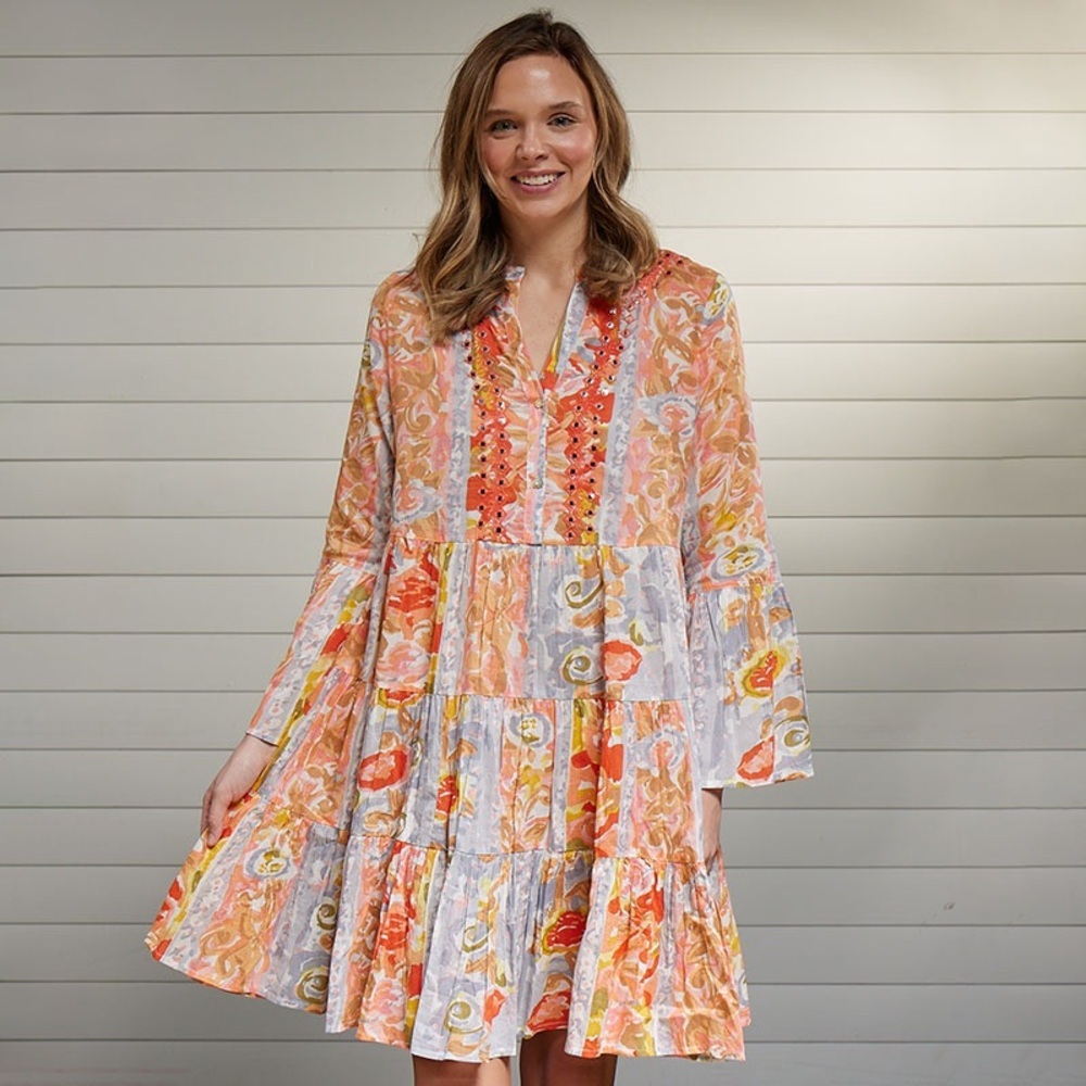 Sweet Magnolia Tunic Dress Sz XXL Floral Vibrant Multicolor Lagenlook Beach NWOT